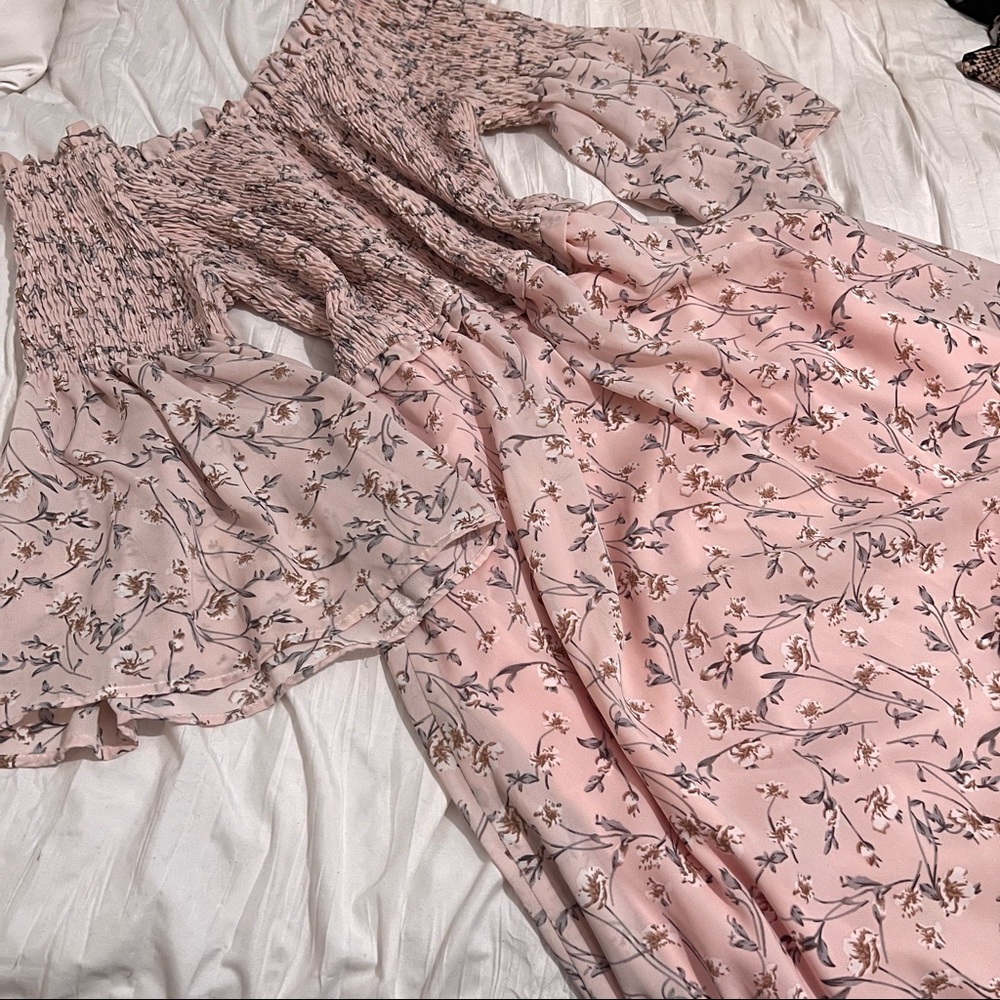 Pastel Baby Pink Smocked Floral Midi/ Maxi Dress